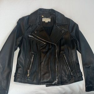 Michael Kors, black leather jacket, biker style -women’s medium LIKE NEW